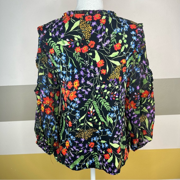Maeve Anthro Jacquin Floral Business Casual Colorful Puff Sleeves Peasant Blouse - Picture 4 of 15